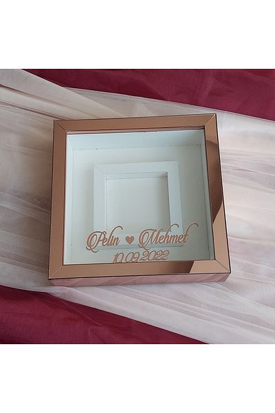 Verda Çerçeve 25x25 cm Rose Plexi Covered Verda Memory Frame with Photo Section - 6 cm Depth Memory Frame
