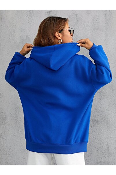 Yasolin Unisex Calıfornia Baskılı Kapüşonlu Sweatshirt MAVİRENK