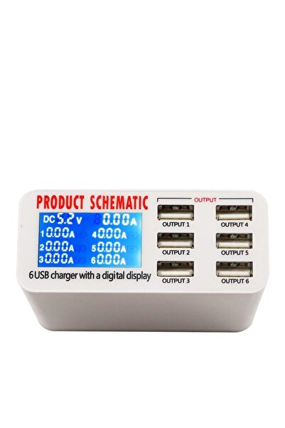 Schematic Dijital Göstergeli 3.0a 6 Lı Usb Hızlı Şarj Cihazı + Amper Ölçer