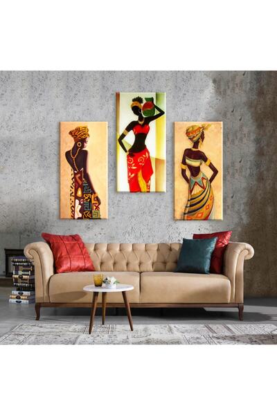 Meteor Galeri Afrika Kadın Resimli 3 Parçalı Kanvas Tablo 50x70-50x70-50x70