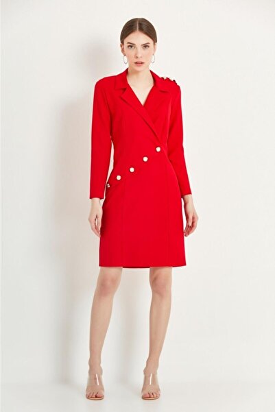 Say Gold Düğmeli Kruvaze Elbise