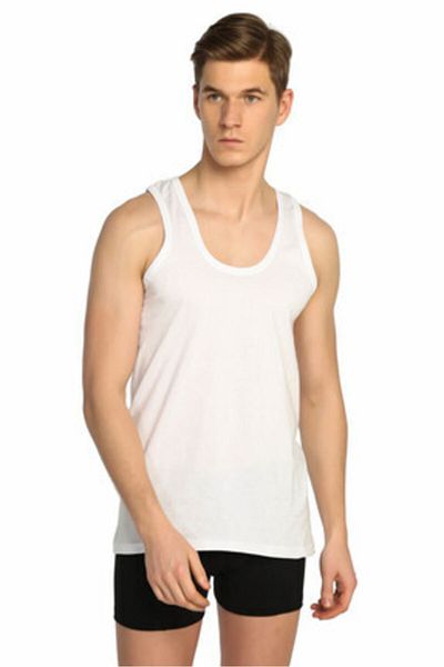 Tutku Men's White Thick Strap 3 Pack Tank Top 0101