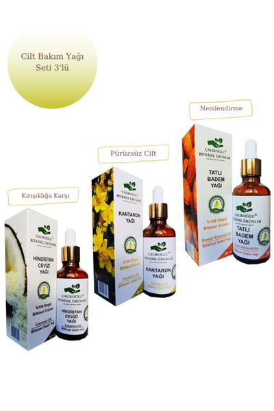 Çalıkoğlu Bitkisel Ürünler Cilt Bakım Yağı 3'lü Set Hindistan Cevizi Yağı - Kantaron Yağı - Tatlı Badem Yağı 50 ml
