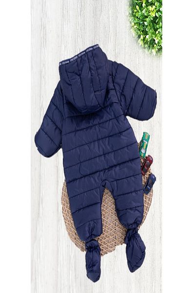 PODİUM GİYİM Unisex Baby Navy Blue Winter Footed Hooded Cosmonaut Jumpsuit