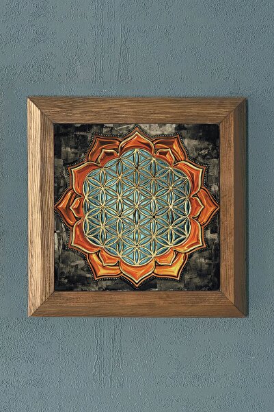 Oscar Stone Decor Ahşap Çerçeveli Taş Tablo-wall Decor- 28x28 cm