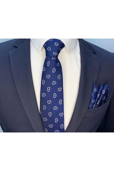 Brianze Drop Pattern Navy Blue Handkerchief Tie Mkbg-1