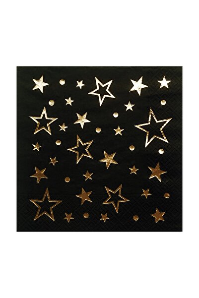 Story مجموعة من 16 منديلًا أسود اللون بنمط النجوم الذهبية