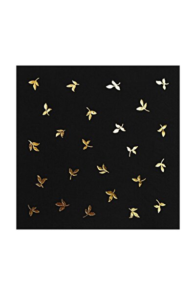 Story 33x33 Cm Altın Varak Yapraklar Desenli 16'lı Siyah Renkli Kağıt Peçete