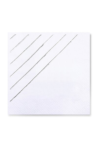 Story Gümüş Varak Çizgi Desenli Beyaz Renkli Peçete