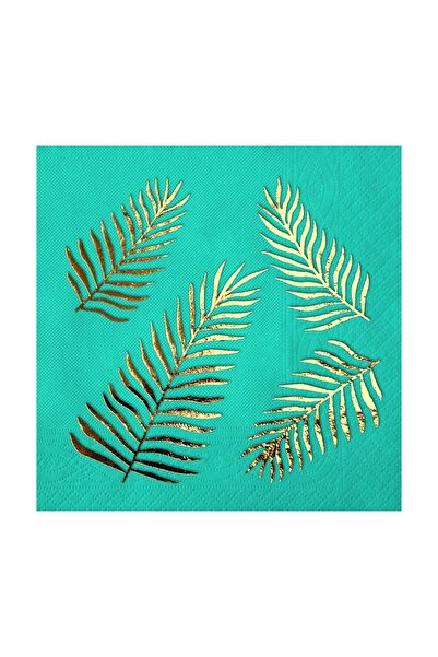 Story مجموعة من 16 منديلًا باللون الفيروزي مع نمط أوراق النخيل الذهبية