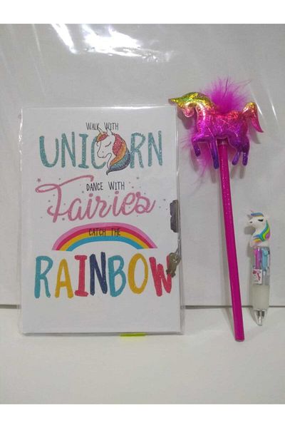 ÇINAR DEFTER Σετ αναμνηστικό σημειωματάριο Unicorn με κεφαλάρι και 4 χρώματα Mini στυλό