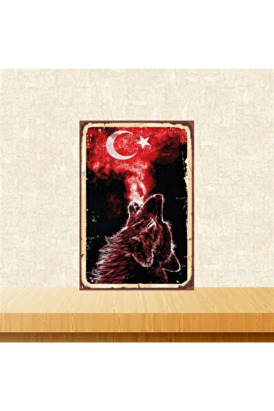 TAKIFİX Ayyıldız Ve Kurt 20-30 Cm Retro Ahşap Tablo Tkfx4564
