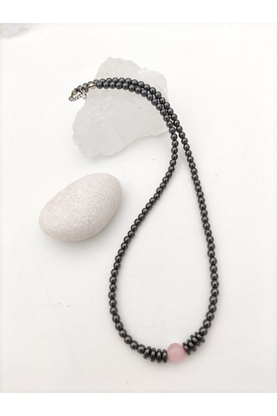 Stoneage Healing Necklace with Pink Quartz and Hematite Stones