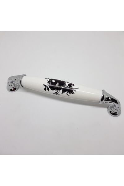 Damla Klasik Krom Siyah Çiçekli Polimer Kulp 128mm (5adet)