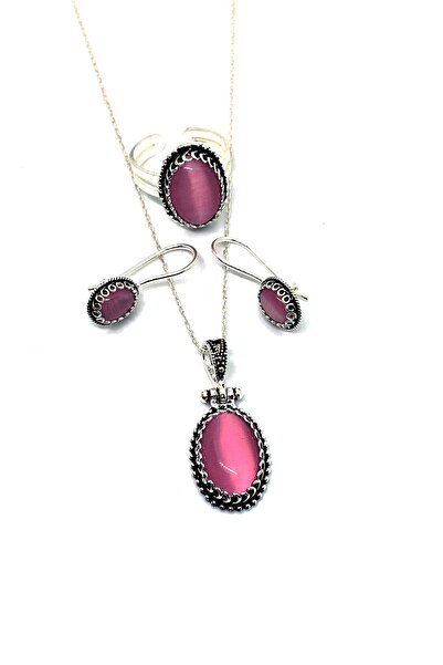 Artuklu Telkari 925 Ayar Gümüş Mardin Midyat Hasırı Doğal Taşlı Kadın 3'lü Set