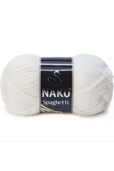 NAKO ( 5 قطع ) Spaghetti 208 خيوط محبوكة يدويًا بيضاء سترة سترة خيط وشاح سترة قبعة صغيرة