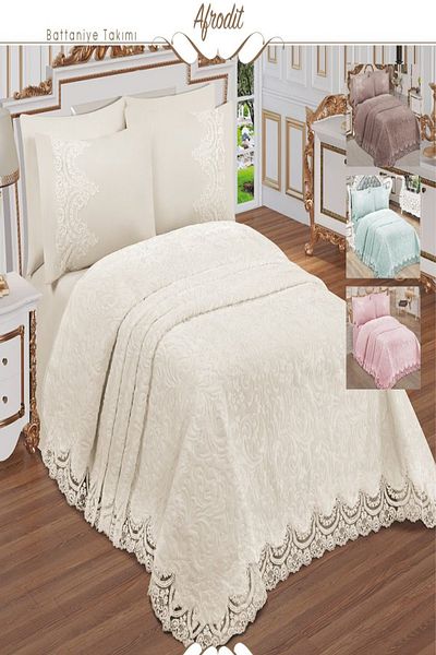 Seçkin Home 6 Pieces Double Luxury Lace Blanket Set Dowry Aphrodite Series