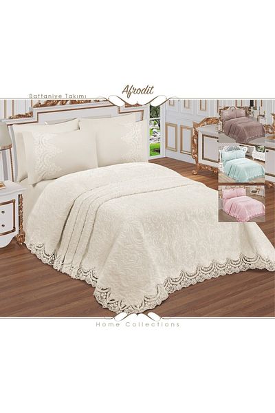 Seçkin Home 6 Pieces Double Luxury Lace Blanket Set Dowry Aphrodite Series