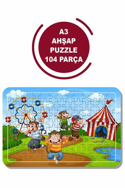 Baskı Atölyesi لعبة ألغاز السيرك والقرود مقاس A3 مكونة من 104 قطعة، منشار الص...