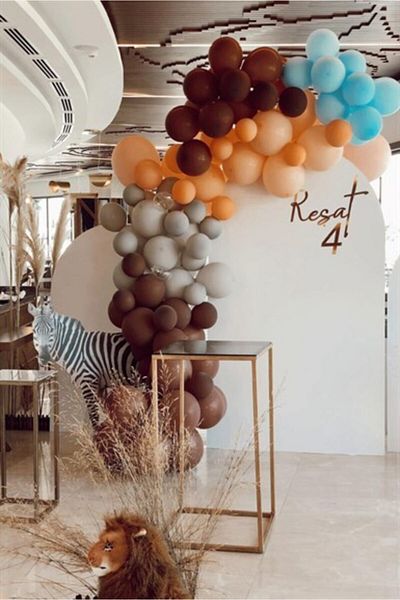 Çemrek Süs Parti Safari Themed Soft Colors Chain Balloon Chain 100 Balloon 5 Meters Attachment And Balloon Pump