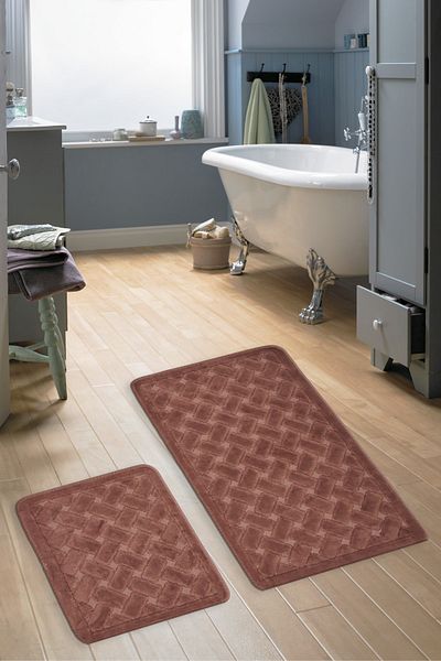 Alanur Home Alanur Conexos Cotton 2-Piece Toilet Set Bathroom Mat Brown