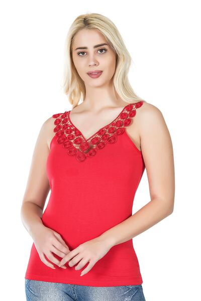 Derya Kurşun Γυναικείο μπλουζάκι με κορδόνια 268 - Κόκκινο, S-m