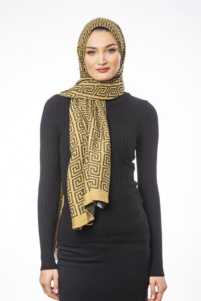 19V69 ITALIA Gold Siyah Jakarlı Modal Şal 70x200 Cm Eşarp Askısı Ve Hediyelik...