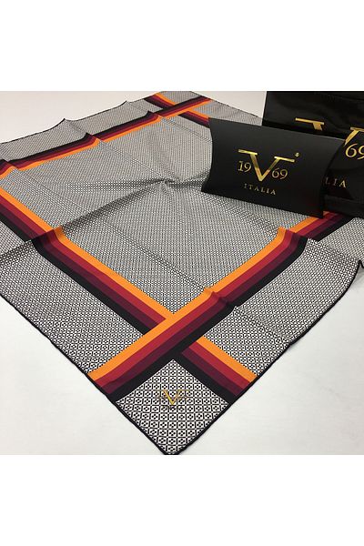 19V69 ITALIA Women's White Orange Black Series Twill Scarf 10302-v02