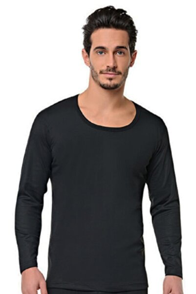 Tutku Schwarzes Thermo-Langarmshirt mit Rundhalsausschnitt für Herren