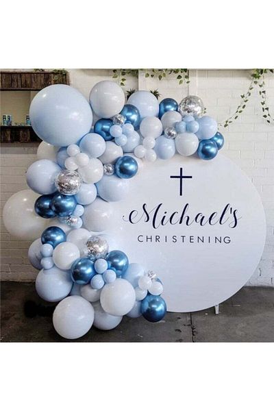 Çemrek Süs Parti Blue Silver Transparent Confetti Balloon Chain Birthday Baby Chain Balloon - 125 Balloon-chain-pump