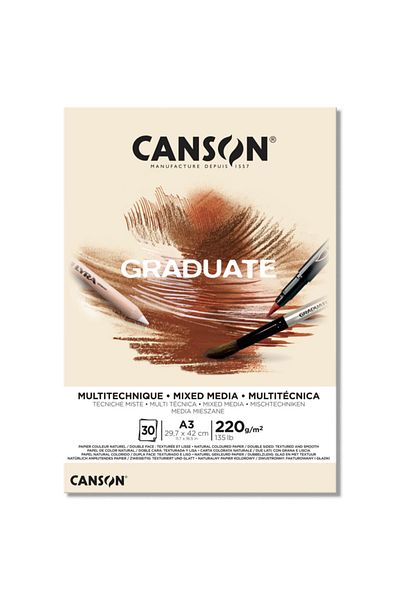 Canson Graduate Mixed Media Multi-Purpose Drawing Notebook Natural 220 GrA3 30 Pages