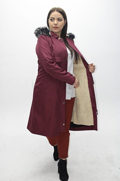 KMK Дамско водоустойчиво дълго палто в бордо