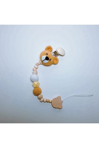 CARMELİNA Natural Teddy Bear Pacifier Chain Knitted Pacifier Strap