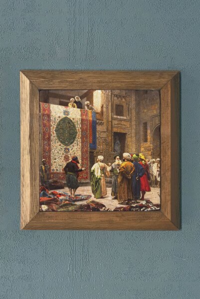 Oscar Stone Decor Osman Hamdi-halı Tüccarı Masif Çerçeveli Taş Tablo- 28x28 Cm