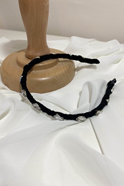 Gözde Çiçek Günlük Taç - Taşlı Taç - Kadife Taç- Siyah Taç