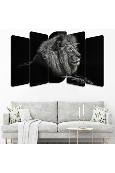 EVLOYA Siyah Aslan - 5 Parçalı Tablo