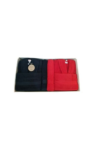 Özdilek Unisex Red Black Cotton Trendy Family Bathrobe Set