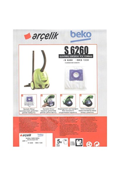 Beko Μοντέλο Bks 1330 - 5 τεμάχια σακούλες σκόνης για ηλεκτρική σκούπα, S 6260