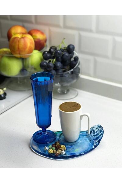 Tavcam Kahve Sunum Tabağı - Mavi