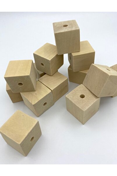 Hedef Bijuteri Ham Işlenmemiş 3cm Küp Ahşap Tahta Boncuk (4 ADET KÜP)