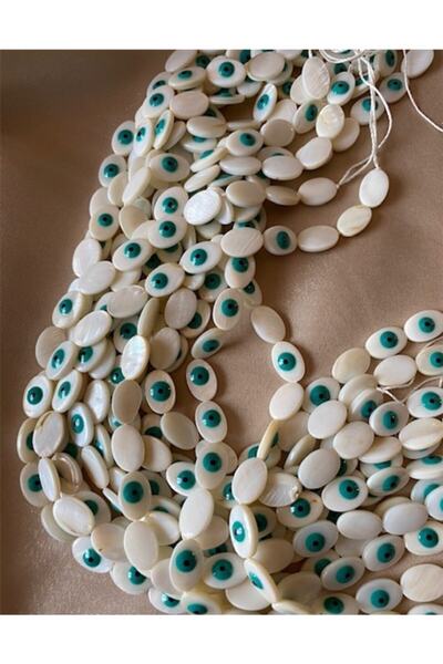Hedef Bijuteri Nazar Boncuklu Sedef Doğal Taş Dizisi, Dizi Sedef (14mm,25 Adet)