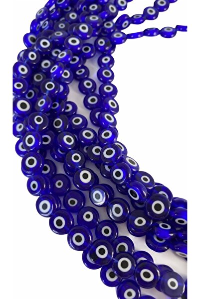 Hedef Bijuteri 10mm Koyu Mavi / Lacivert Yassı Cam Nazar Boncuğu Dizisi