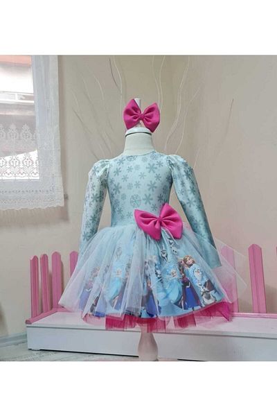 NA ADDESIGN Rochie Elsa Regina Zăpezii pentru fetiță cu detaliu fucsia