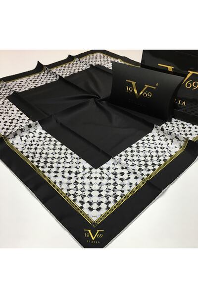 19V69 ITALIA Siyah Twill Eşarp Black Seri 90x90 Cm Eşarp Askısı Ve Hediyelik ...