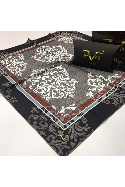 19V69 ITALIA Gray Tile Twill Scarf Black Series 90x90 Cm With Scarf Hanger And Gift Set