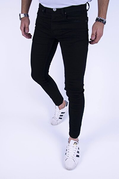 NE10 Men's Black Plain Lycra Skinny Jean Trousers