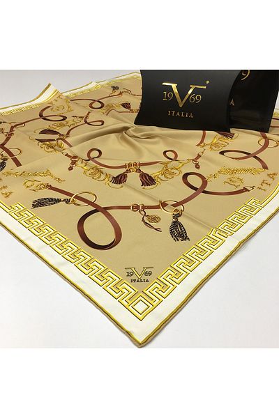 19V69 ITALIA White Beige Twill Scarf Black Series 90x90 Cm With Scarf Hanger And Gift Set