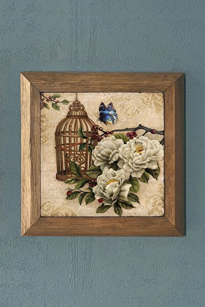 Oscar Stone Decor Bahar Dalları-masif Çerçeveli Taş Tablo-wall Decor- 28x28 Cm