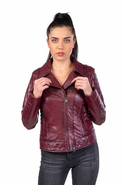 Kadın Bordo Hakiki Deri Mont