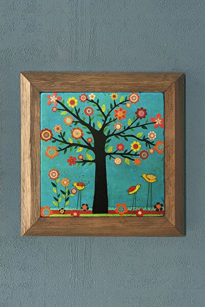 Oscar Stone Decor Yaşam Ağacı-masif Çerçeveli Taş Tablo-wall Decor- 28x28 C